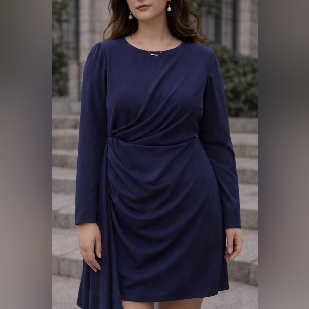 ✨Lulu's Navy Long-Sleeve Draped Waist Mini Dress